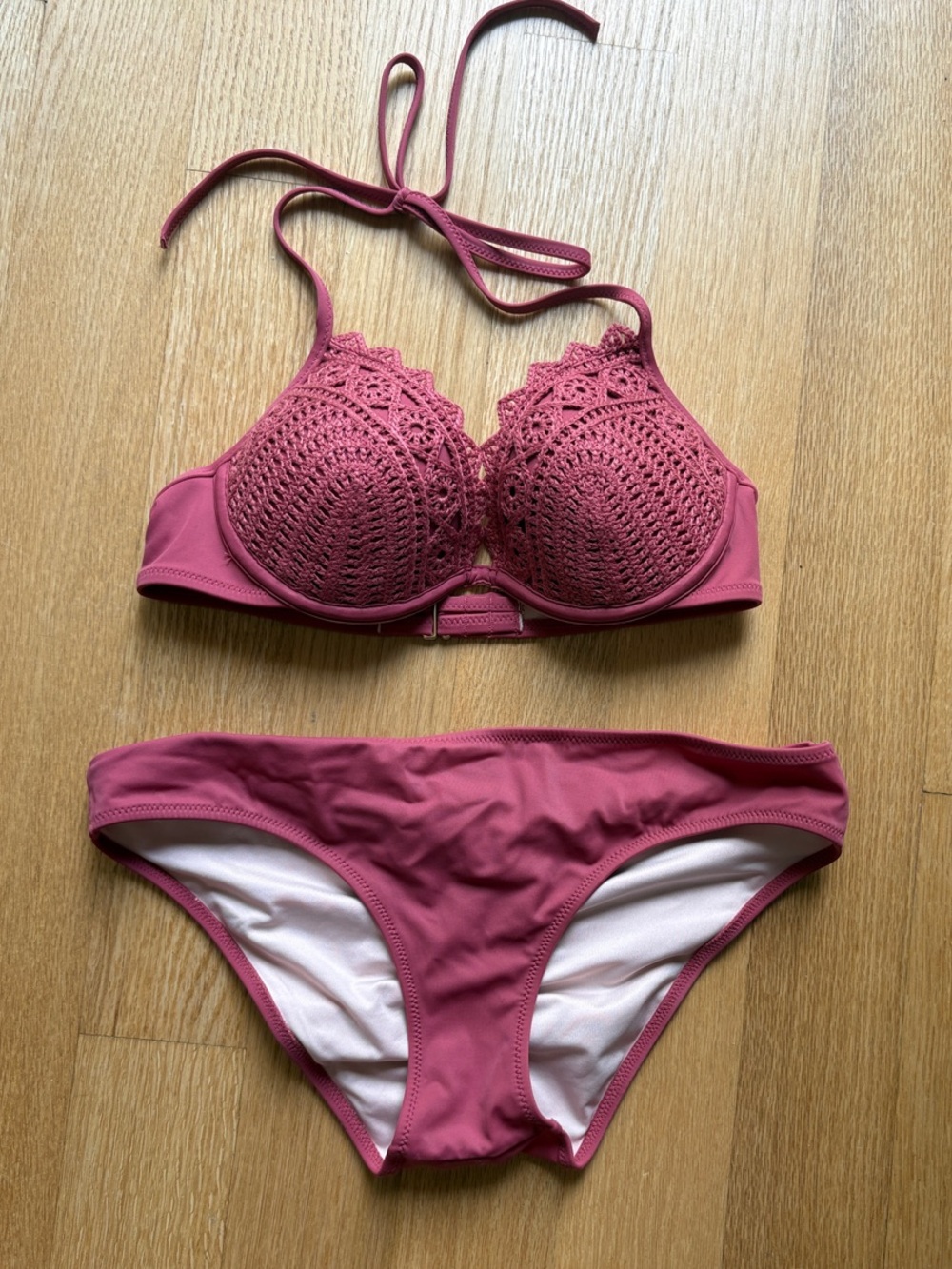 Shade & Shore Crochet-Detail Pink Bikini Set